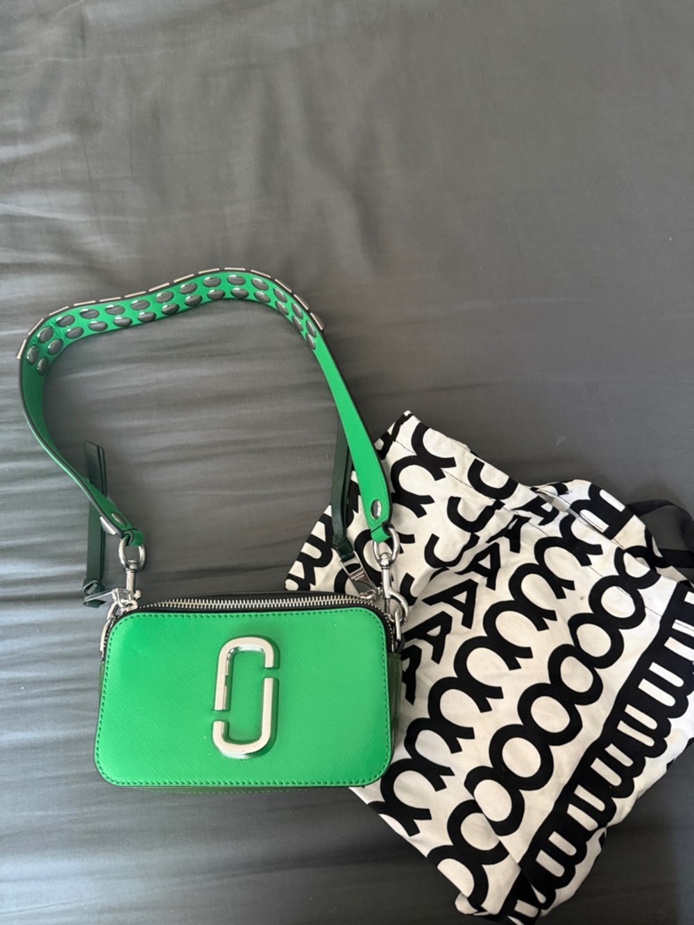 Marc Jacobs Bright Green Snapshot Camera Bag with Silver Hardware
